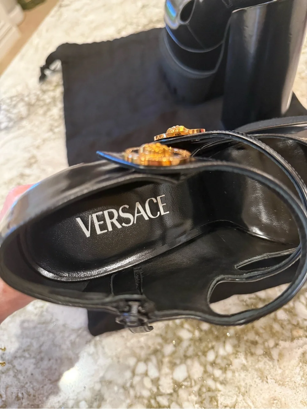 Versace Black Patent Platform Mary Jane Pumps